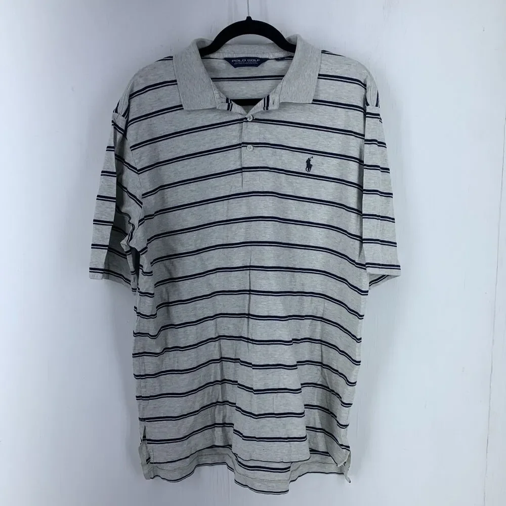 Polo Golf Ralph Lauren‎ Mens Large Shirt Pima Cotton Preppy Stripes Casual